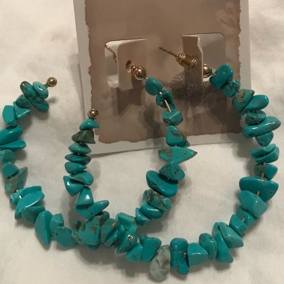 Southwest Stone Hoop Earrings - Picture 4 of 6